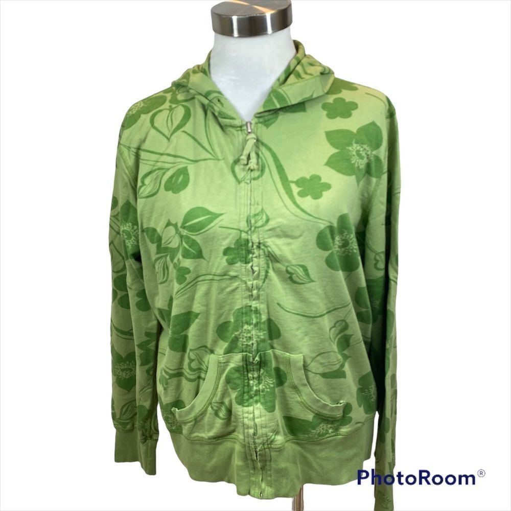Oleg Cassini Spirt Two‎ Tone Printed Full Zipper Hooded Sweatshirt Size Large